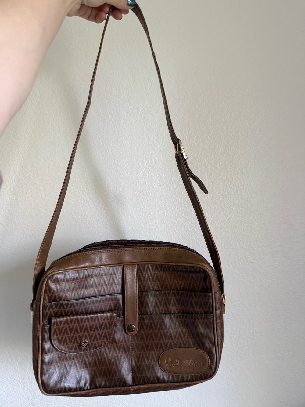 Valentino Garavani Brown Patterned Leather Crossbody Bag